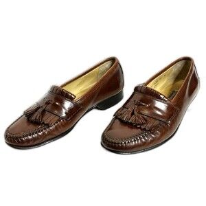 Johnston Murphy Brown Leather Tassel Loafers Dress Shoes Size 10W Made in Italy